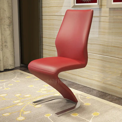 2 Pieces Chairs Modern Simple Z Shape Dining Chair PU Leather Home Living Room Chair Only Chairs L W