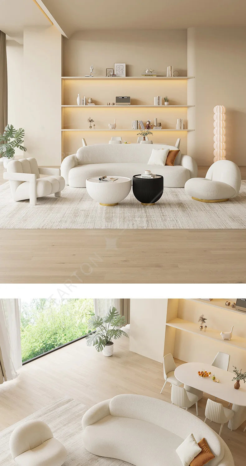 New Design Moon Curved Sofa Living Room Home Furniture Comfortable Living Room Modern White Lamb Wool Fabric Sofa