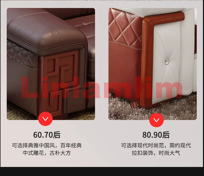 MANBAS Italian Cow Genuine Leather Couch Set Big Sofas Modernos Para Sala with Speaker, Bluetooth Audio, USB Charging,Storage