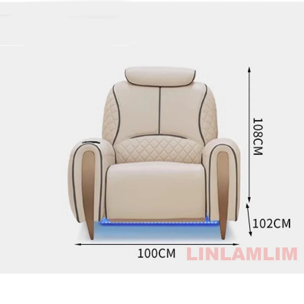 Luxury Electric Recliner Theater Seating Sofa – Modern Home Theater Chairs with LED Lighting, USB, Massage, Cooling Cup Holder