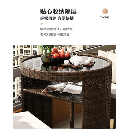 Balcony Small Table and Chair Tea Table and Chair Kit Outdoor Garden Combination Leisure Storage Rattan Knitting Small Table and