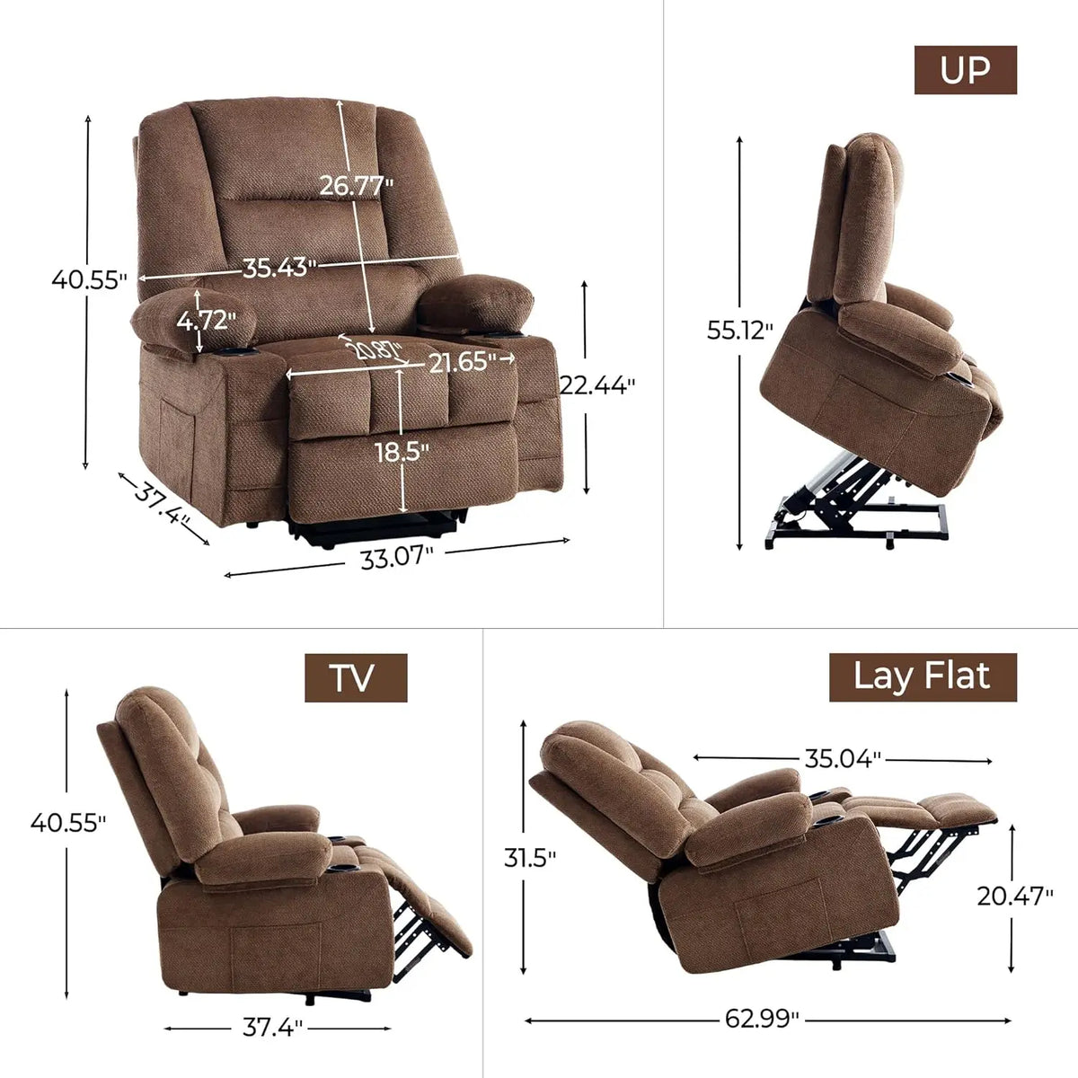 Power Lift Recliner Chair for Elderly People with USB Port Cup Holder, Overstuffed Fabric Electric Massage Recliner, Customized