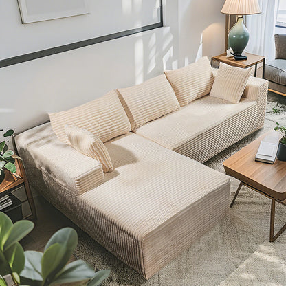 Sofa Relax in Comfort  Cloud-Like Corduroy Sectional Sofa with Chaise and Built-In Storage