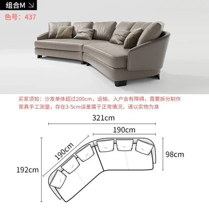Designer Curved Leather Sofa Italian Cowhide Light Luxury Brands High-End