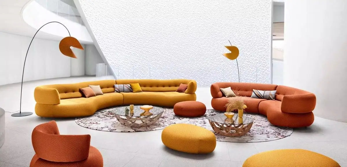 Wabi Sand Cream Wind Sofa Living Room Hotel Villa Light Luxury Special-shaped Corner Technology Cloth Sofa