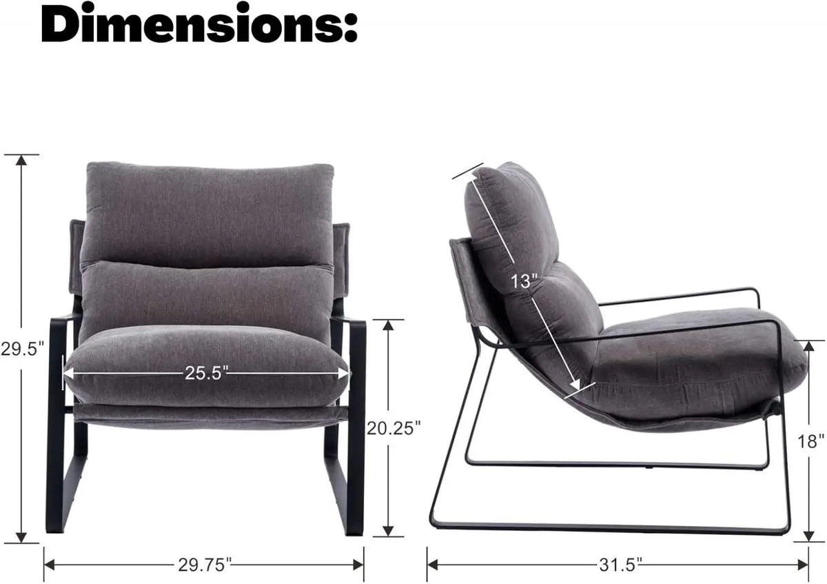 Modern Linen Accent Armchair Upholstered Living Room Chair with Metal Base Thickened Cushion Grey