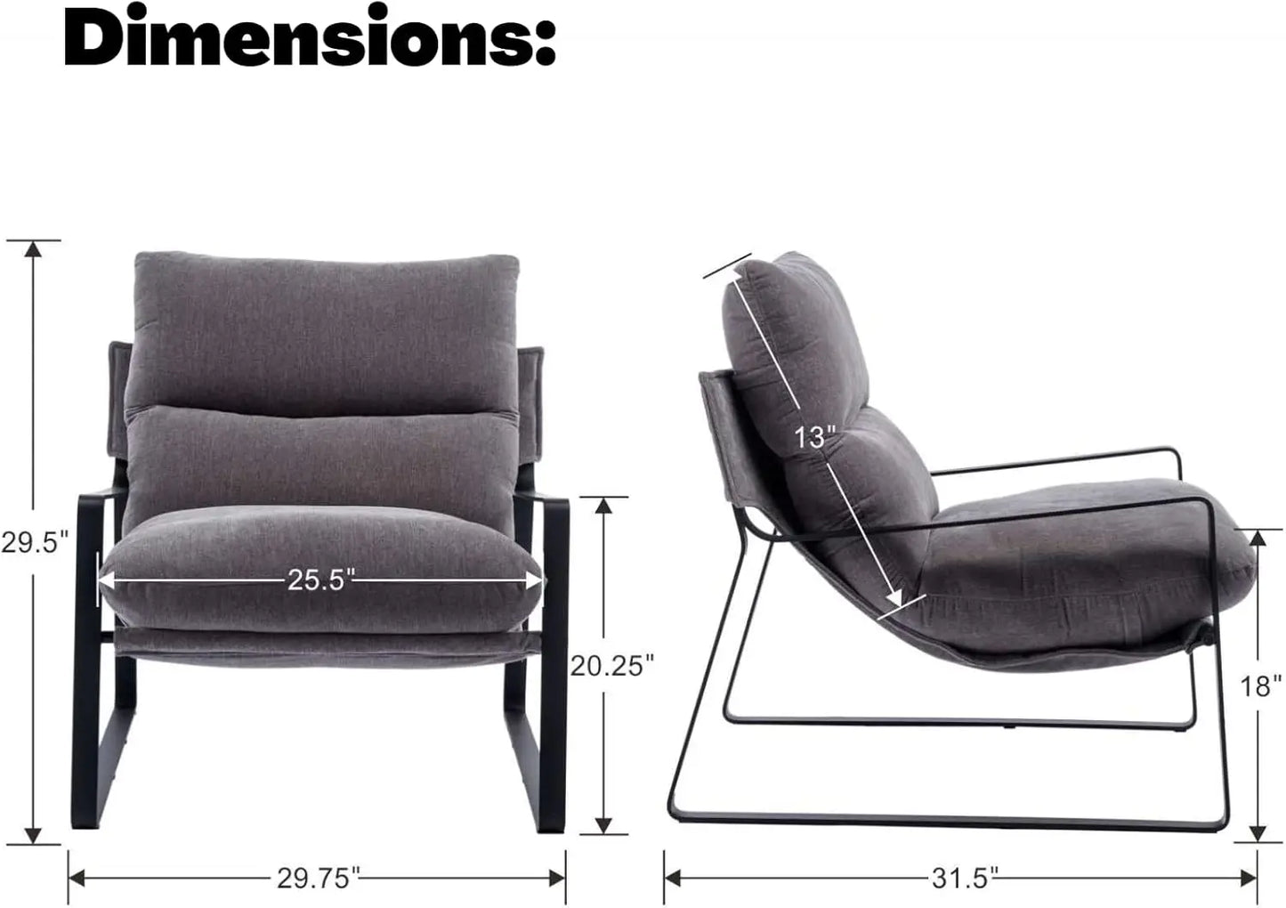 Modern Linen Accent Armchair Upholstered Living Room Chair with Metal Base Thickened Cushion Grey