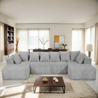Modular U-Shaped Sectional Sofa,Striped Corduroy Fabric in grey – Living Room or Bedroom Couch, Freely Configurable Layout.