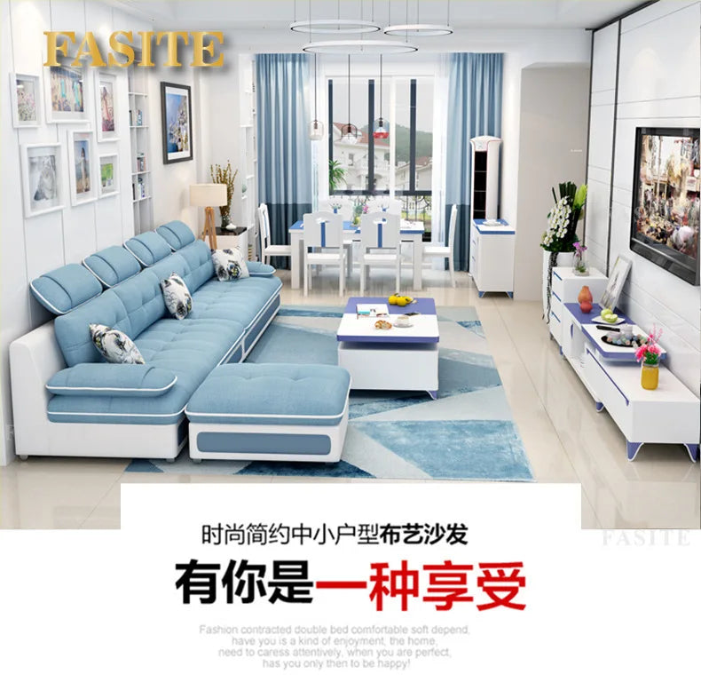 Fabric sofa small apartment simple modern three four living room combination High Quality