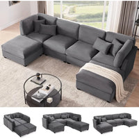 125-inch Extra-large Corduroy Modular Sofa, U-shaped Modular Sofa with Storage Space, 6-seat Convertible Corduroy Sofa