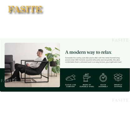 Aidan Sling Accent Chair / Metal Framed Armchair with Shredded Foam Cushioning, Oatmeal Chairs Living Room