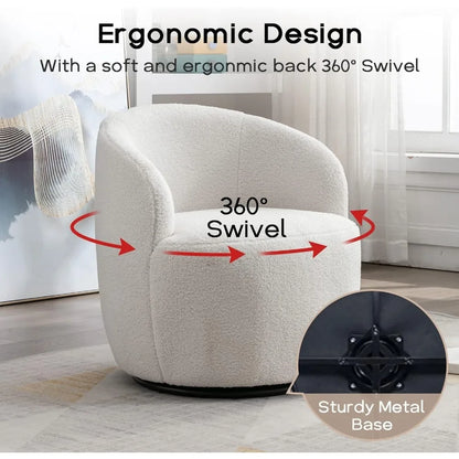 Swivel Barrel Chair, 360° Small Single Sofa Armchair Comfy Round Sofa Chair, Boucle Chairs Padded Armchair, Modern Rou