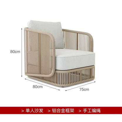 Outdoor rattan sofa, courtyard terrace, balcony, hotel terrace, homestay, garden, leisure rope sofa, coffee table combination