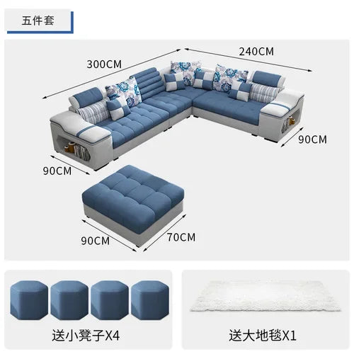 Removable and Washable Latex Free Wash Technology Fabric Sofa Combination Simple Living Room, Living Room Furniture