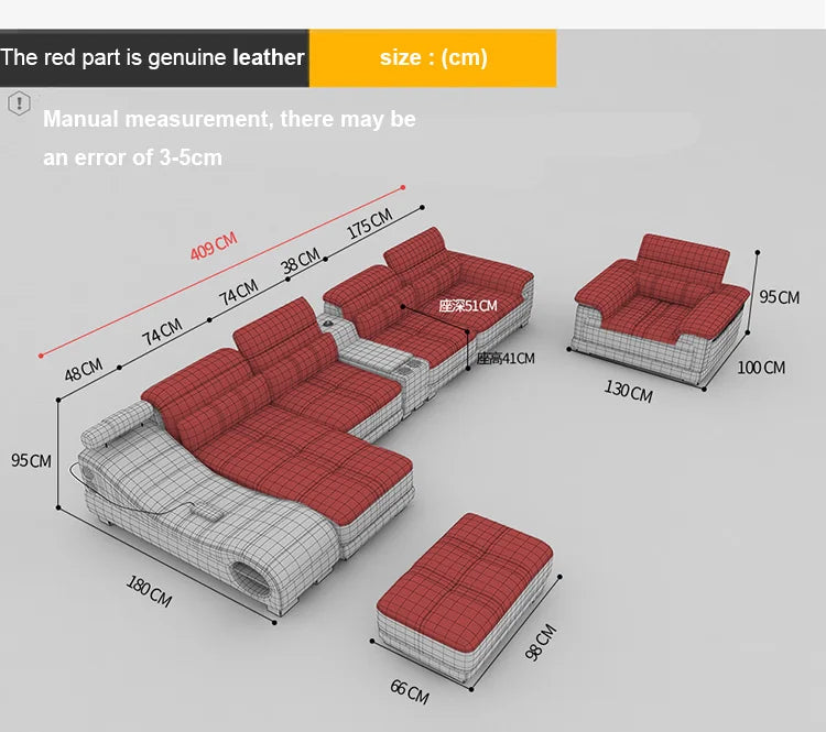 Leather Sectional Sofa for Living Room, Massage Recliner, Home Furniture, Modern Style