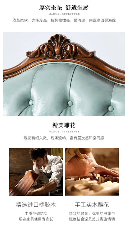 LXAmerican leather sofa all solid wood combination living room European double triple sofaSSS
