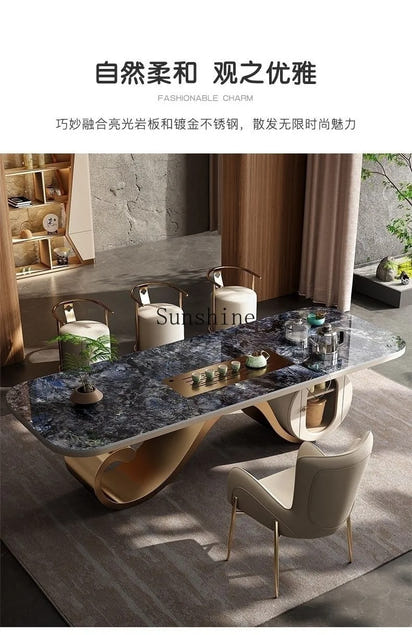 Light luxury rock slab table and chair combination modern minimalist design, creative high-end villa office tea table