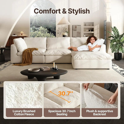110" Cloud Couch Modular Sectional Sofa, Convertible L-Shape Couch with Ottoman, Modern Sofa3 Seater Modular, Customized
