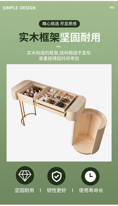 Solid wood new dresser glass bedroom modern simple style light luxury Internet celebrity small makeup table rock slab makeup