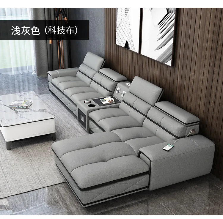 Simple and modern leather sofa combination large apartment living room L-shaped corner function headrest few fully