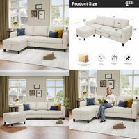 78 L-Shaped Beige Linen Pet-Friendly Modular 3-Seater Convertible Sofa for Living Room