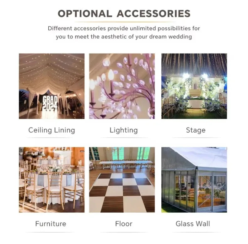 Aluminum White PVC Wedding Party Tent, Inner Ceiling Liner, Anniversary Outdoor Marquee for 500‑Person Banquet,Event Gathering