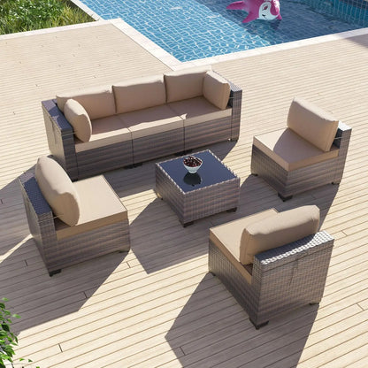 7 Pieces Outdoor Patio Furniture Sets,Wicker Conversation Set Sectional Sofa,Includes 6 All-Weather High Back PE, Customized