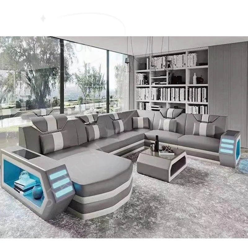 Modern Design Leather L Shape Sofa Set Living Room Home Furniture  Leather Sofa Set Usb Charge Sofa With Music Play