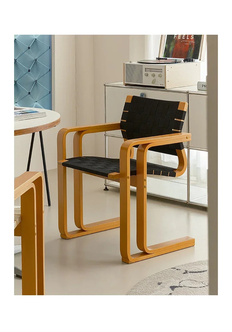 xxqArmrest Dining Chair Mid-Ancient Woven Chair Retro Desk Office Computer Chair