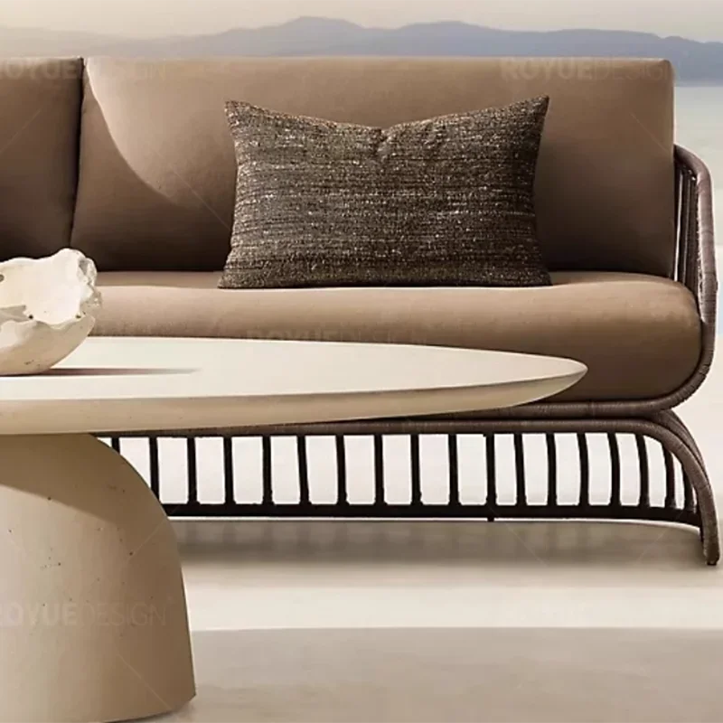 Italian Style Waterproof and Sunscreen Designer Garden Sofas Rattan Weaving Modern Garden Sofa Art Outdoor Furniture Divano HBOS