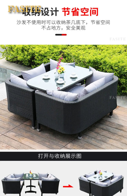 Rattan woven sofa combination terrace leisure outdoor rattan furniture garden courtyard waterproof