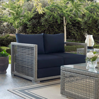 Gray and White Wicker Outdoor Patio Sofa Couch