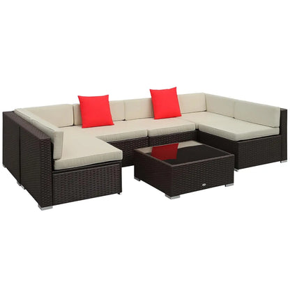 7pc PE Rattan Sectional Sofa All Weather Cushions Tempered Glass Tabletop Outdoor Patio Grey, Customized