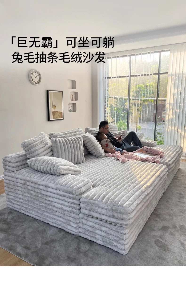 Minimalist thick velvet compression sofa bed fabric lazy sofa can lie down and sleep living room large apartment villa shadow