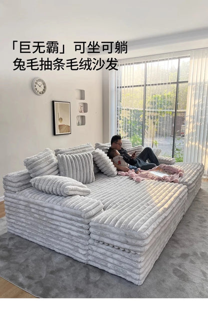 Minimalist thick velvet compression sofa bed fabric lazy sofa can lie down and sleep living room large apartment villa shadow