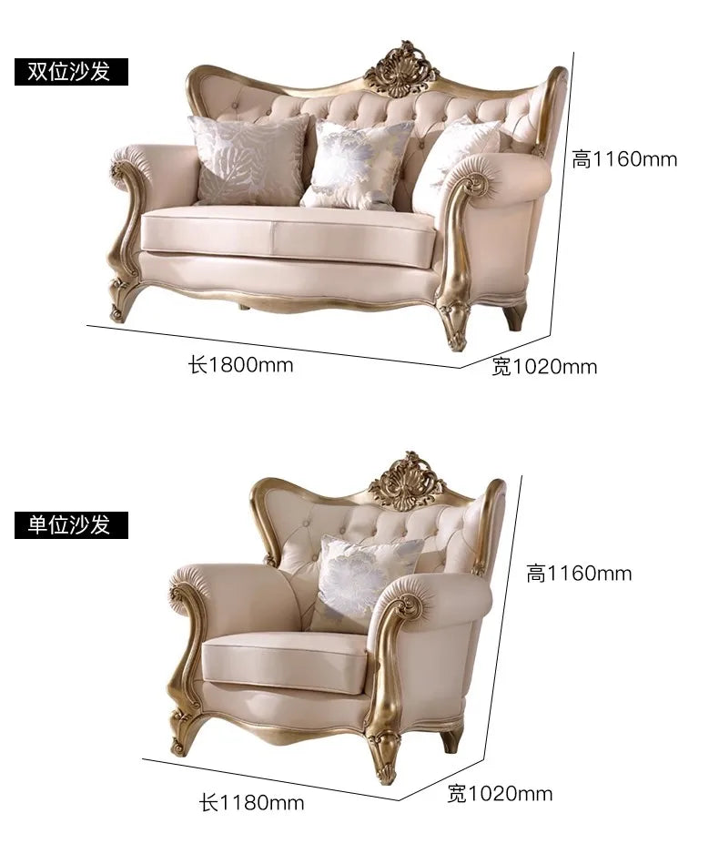French cream wind solid wood leather living room sofa combination luxury villa sofa high-end luxury