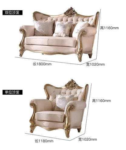 French cream wind solid wood leather living room sofa combination luxury villa sofa high-end luxury