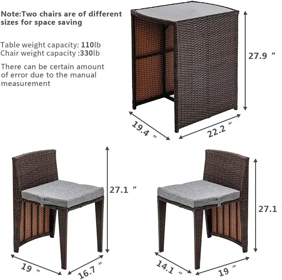 Hot Wicker Outdoor Patio Bistro Set Patio Furniture Set For Small Space With Glass Top Table Dining Chairs