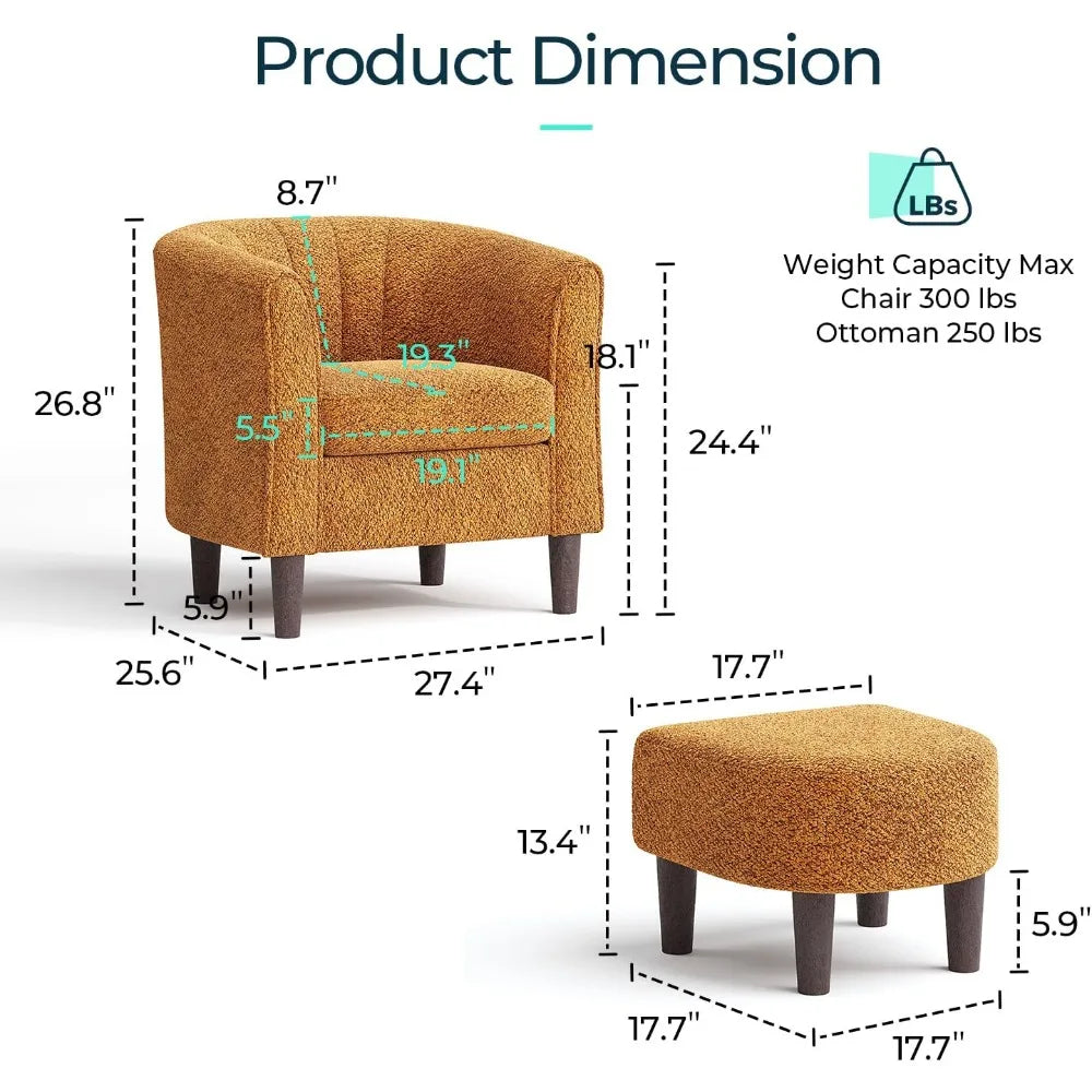 accent chair with ottoman, chenille barrel chair with footstool, modern upholstered armchair for living room bedroom waiting ro