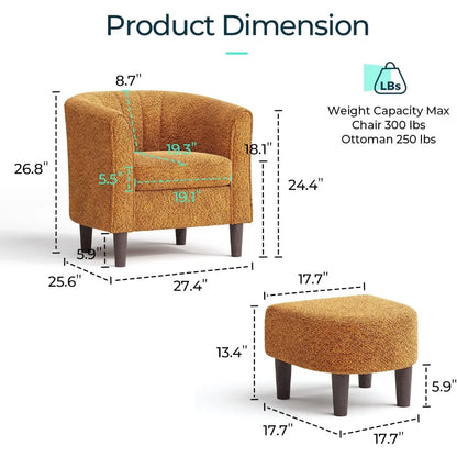 accent chair with ottoman, chenille barrel chair with footstool, modern upholstered armchair for living room bedroom waiting ro