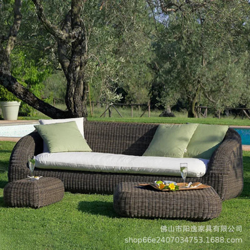 Outdoor rattan sofa courtyard waterproof and sunscreen Nordic villa garden terrace leisure balcony rattan sofa