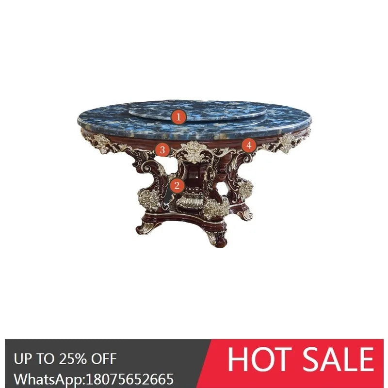 HLZ European Style Dining Table New Luxury High-End Solid Wood Home Marble French Retro Table and Chair Set Villa