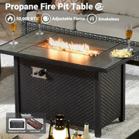 Patio Furniture Set with Fire Pit Table, Outdoor WickerSofa with Comfy Cushion, High Back Rattanfor Garden Backyard