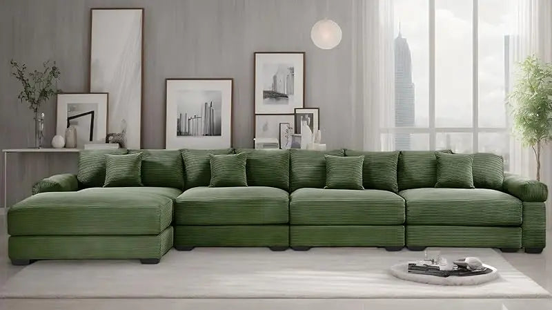 (UUX)155" Oversized Modular Sofa, Corduroy Cloud Couch Sectional with L Shape Chaise and 12 Throw Pillows, Upholste UQ