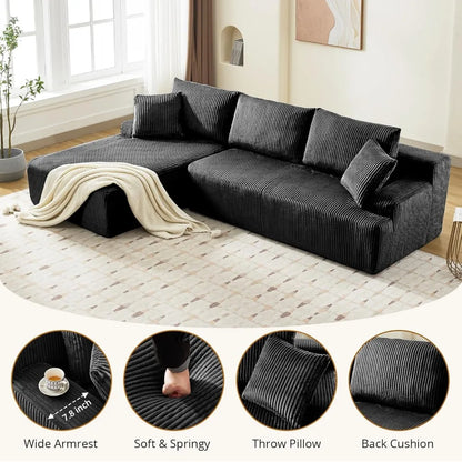 106” Modular Sectional Sofa, Cloud Sectional Couch with L-Shape Chaise/Deep Seat/Armrest/Plush Corduroy Fabric, No Assembly