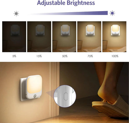 1pc/2pcs EU Plug in LED Motion Sensor Night Lights for Kids Bedroom Auto Dusk to Dawn Sensor Dimmable Wireless Cabinet Lamp