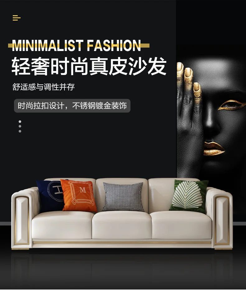 Hong Kong-style light luxury leather s ofa high-end leather sofa villa large apartment corner sofa combination so fa