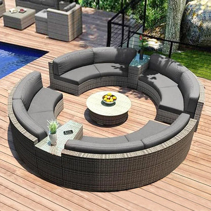 Outdoor round sofa, casual rattan curved sofa coffee table combination