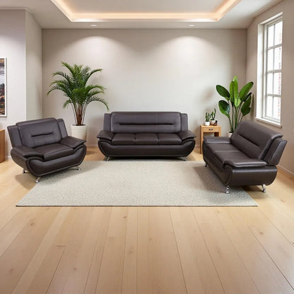 Leather Sectional Sofa Couches, Living Room Furniture Sets, 3 Pieces Modern Couch Set, Faux Leather Sofa Loveseat Chair Set with