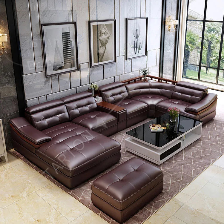 Contemporary Genuine Leather Sectional Sofa Sets Luxury Living Room Furniture for Home and Hotel Modern Design